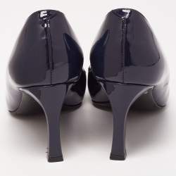 Pre Owned Roger Vivier Navy Blue Patent Leather Trompette Pumps Size 37