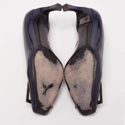 Pre Owned Roger Vivier Navy Blue Patent Leather Trompette Pumps Size 37