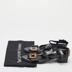 Pre Owned Roger Vivier Black Patent Leather Ankle Strap Sandals Size 38.5 