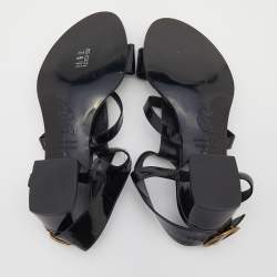 Pre Owned Roger Vivier Black Patent Leather Ankle Strap Sandals Size 38.5 