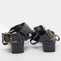 Pre Owned Roger Vivier Black Patent Leather Ankle Strap Sandals Size 38.5 