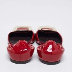 Pre Owned Roger Vivier Red Patent Leather Chips Buckle Flat D'Orsay Sandals Size 36