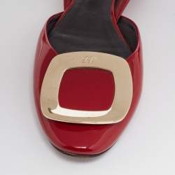 Pre Owned Roger Vivier Red Patent Leather Chips Buckle Flat D'Orsay Sandals Size 36