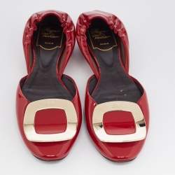 Pre Owned Roger Vivier Red Patent Leather Chips Buckle Flat D'Orsay Sandals Size 36