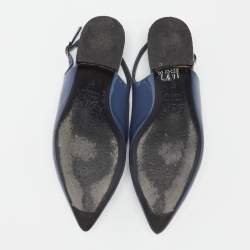 Pre Owned Roger Vivier Hale Navy Blue Patent Leather Slingback Flats Size 37
