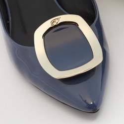 Pre Owned Roger Vivier Hale Navy Blue Patent Leather Slingback Flats Size 37