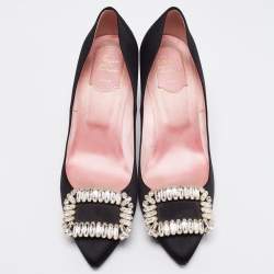 Pre Owned Roger Vivier Black Satin Trompette Pumps Size 40