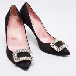 Pre Owned Roger Vivier Black Satin Trompette Pumps Size 40