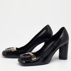 Pre Owned Roger Vivier Black Leather Belle Metal Buckle Pumps Size 37