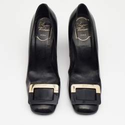 Pre Owned Roger Vivier Black Leather Belle Metal Buckle Pumps Size 37