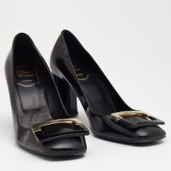 Pre Owned Roger Vivier Black Leather Belle Metal Buckle Pumps Size 37