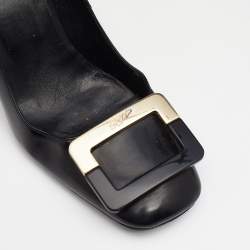 Pre Owned Roger Vivier Black Leather Belle Metal Buckle Pumps Size 37