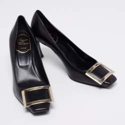 Pre Owned Roger Vivier Black Leather Buckle Pumps Size 38