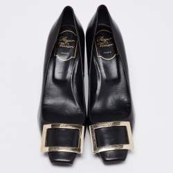 Pre Owned Roger Vivier Black Leather Buckle Pumps Size 38