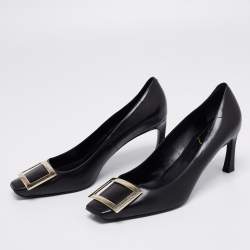 Pre Owned Roger Vivier Black Leather Buckle Pumps Size 38