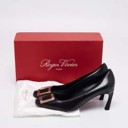 Pre Owned Roger Vivier Black Leather Buckle Pumps Size 38
