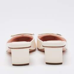 Pre Owned Roger Vivier Cream Patent Leather Belle Vivier Mules Size 35.5
