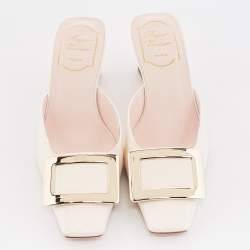 Pre Owned Roger Vivier Cream Patent Leather Belle Vivier Mules Size 35.5