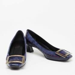 Roger Vivier Navy Blue Laser Cut Suede and Leather Trompette Pumps Size 35