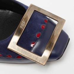 Roger Vivier Navy Blue Laser Cut Suede and Leather Trompette Pumps Size 35