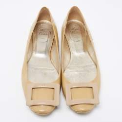 Roger Vivier Beige Patent Leather Trompette Ballet Flats Size 38
