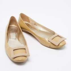 Roger Vivier Beige Patent Leather Trompette Ballet Flats Size 38
