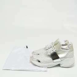 Roger Vivier Silver  Fabrics  And Leather Viv' Run Strass Buckle Sneakers Size 40.5