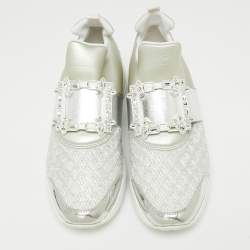 Roger Vivier Silver  Fabrics  And Leather Viv' Run Strass Buckle Sneakers Size 40.5