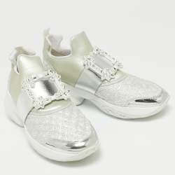 Roger Vivier Silver  Fabrics  And Leather Viv' Run Strass Buckle Sneakers Size 40.5