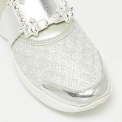 Roger Vivier Silver  Fabrics  And Leather Viv' Run Strass Buckle Sneakers Size 40.5