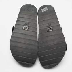 Pre Owned Roger Vivier Black Leather Crystal Embellished Buckle Slide Sandals Size 41