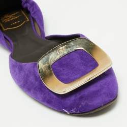 Pre Owned Roger Vivier Blue Suede Chips Buckle D'orsay Ballet Flats Size 38.5