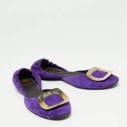 Pre Owned Roger Vivier Blue Suede Chips Buckle D'orsay Ballet Flats Size 38.5