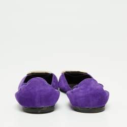 Pre Owned Roger Vivier Blue Suede Chips Buckle D'orsay Ballet Flats Size 38.5