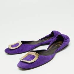 Pre Owned Roger Vivier Blue Suede Chips Buckle D'orsay Ballet Flats Size 38.5