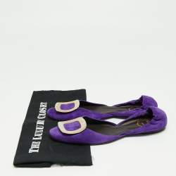 Pre Owned Roger Vivier Blue Suede Chips Buckle D'orsay Ballet Flats Size 38.5