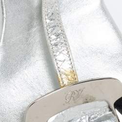 Pre Owned Roger Vivier Silver Metallic Silver Leather Ankle Strap Sandals Size 37