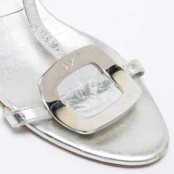 Pre Owned Roger Vivier Silver Metallic Silver Leather Ankle Strap Sandals Size 37