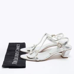 Pre Owned Roger Vivier Silver Metallic Silver Leather Ankle Strap Sandals Size 37