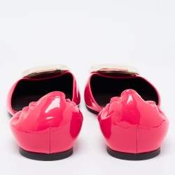 Pre Owned Roger Vivier Neon Pink Patent Leather Chips D'Orsay Buckle Flats Size 39