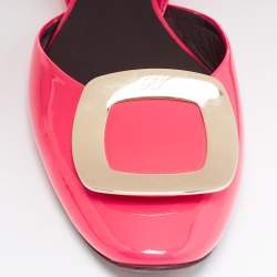 Pre Owned Roger Vivier Neon Pink Patent Leather Chips D'Orsay Buckle Flats Size 39