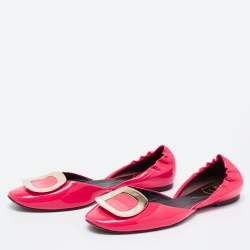 Pre Owned Roger Vivier Neon Pink Patent Leather Chips D'Orsay Buckle Flats Size 39