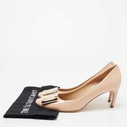 Pre Owned Roger Vivier Beige Patent Leather Trompette Pumps Size 38.5