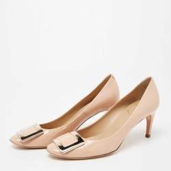 Pre Owned Roger Vivier Beige Patent Leather Trompette Pumps Size 38.5