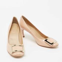 Pre Owned Roger Vivier Beige Patent Leather Trompette Pumps Size 38.5