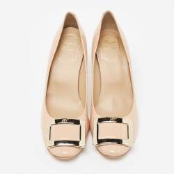 Pre Owned Roger Vivier Beige Patent Leather Trompette Pumps Size 38.5