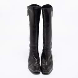 Pre Owned Roger Vivier Black Leather Buckle Knee Length Boots Size 38
