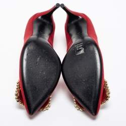 Pre Owned Roger Vivier Red Satin Crystal Embellished Trompette Pumps Size 38
