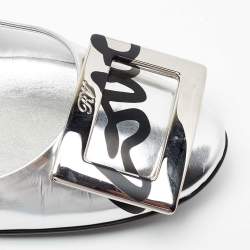 Pre Owned Roger Vivier Silver Leather Gommette Love Ballet Flats Size 37