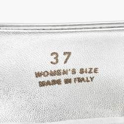 Pre Owned Roger Vivier Silver Leather Gommette Love Ballet Flats Size 37